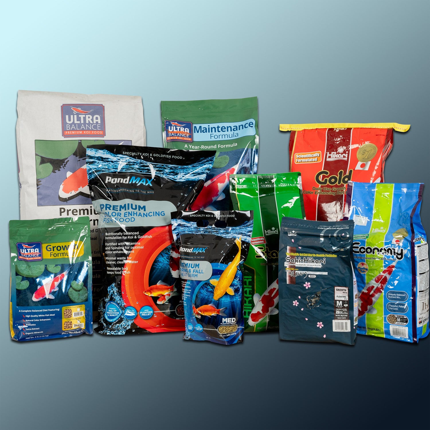 Wide variety of premium food from- Ultra Balance, PondMAX & Hikari